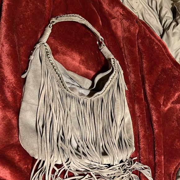 Gorgeous Sandra Robert’s stone colored suede fringe hobo bag. - Picture 2 of 6